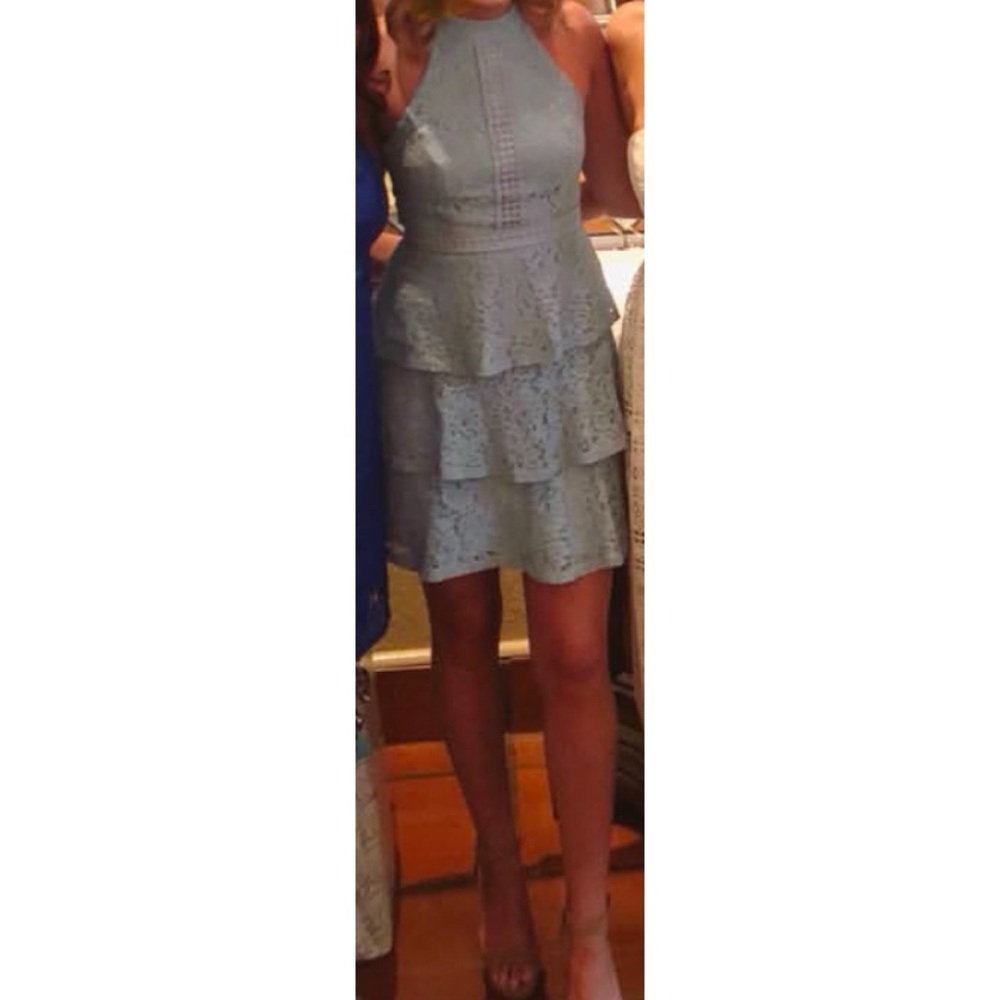 AQUA Lace Tiered Dress in Light Blue
